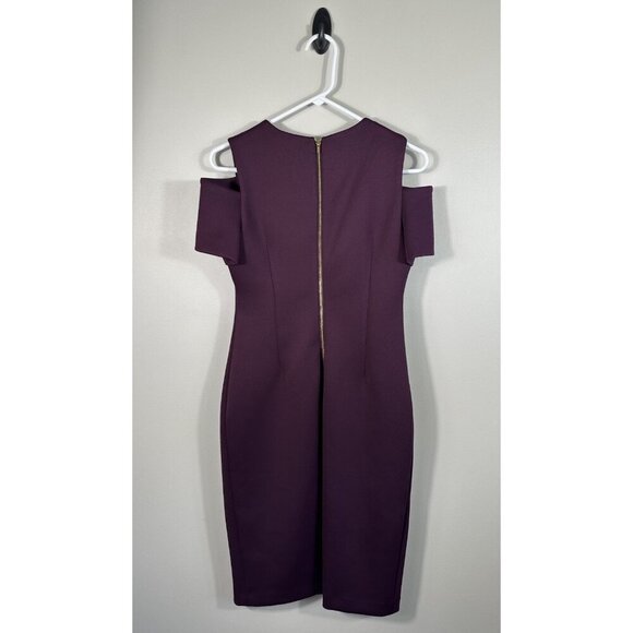 Calvin Klein Dress Womens 4 Purple Scuba‎ Cold Shoulder Sheath Stretch - Picture 3 of 10